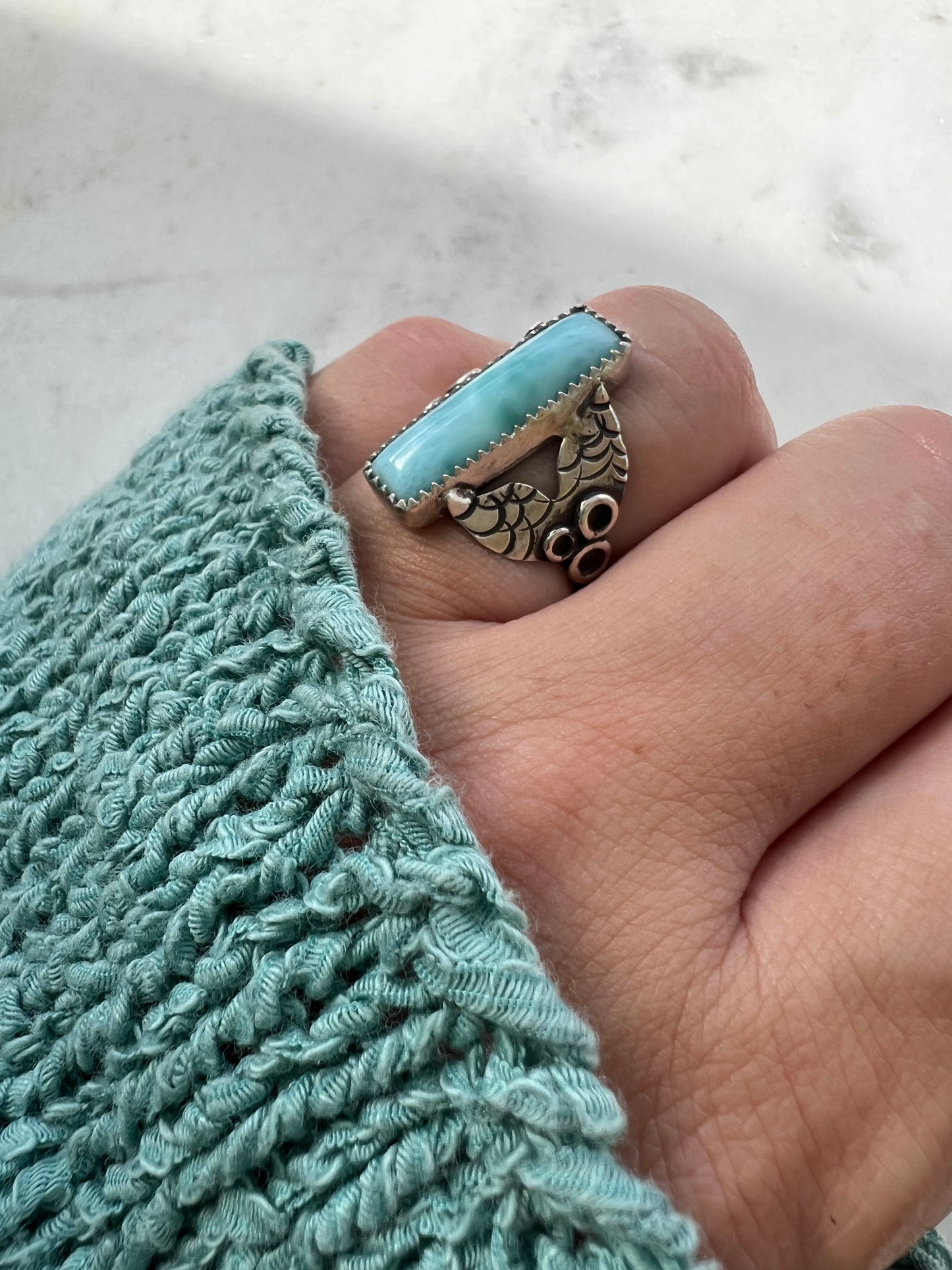 Larimar Mermaid Tail Ring (size 7)