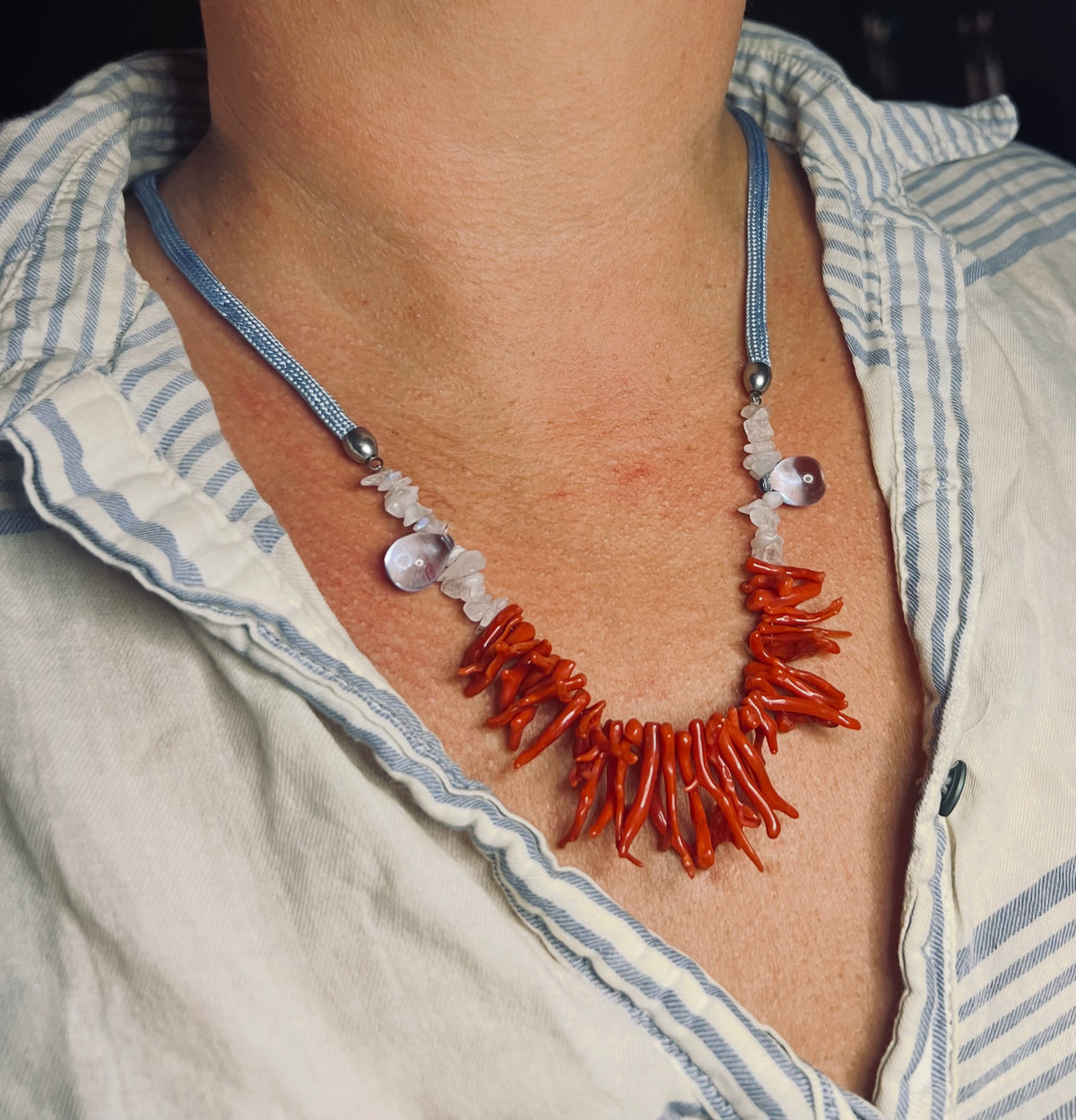 Red Coral Moonstone Necklace