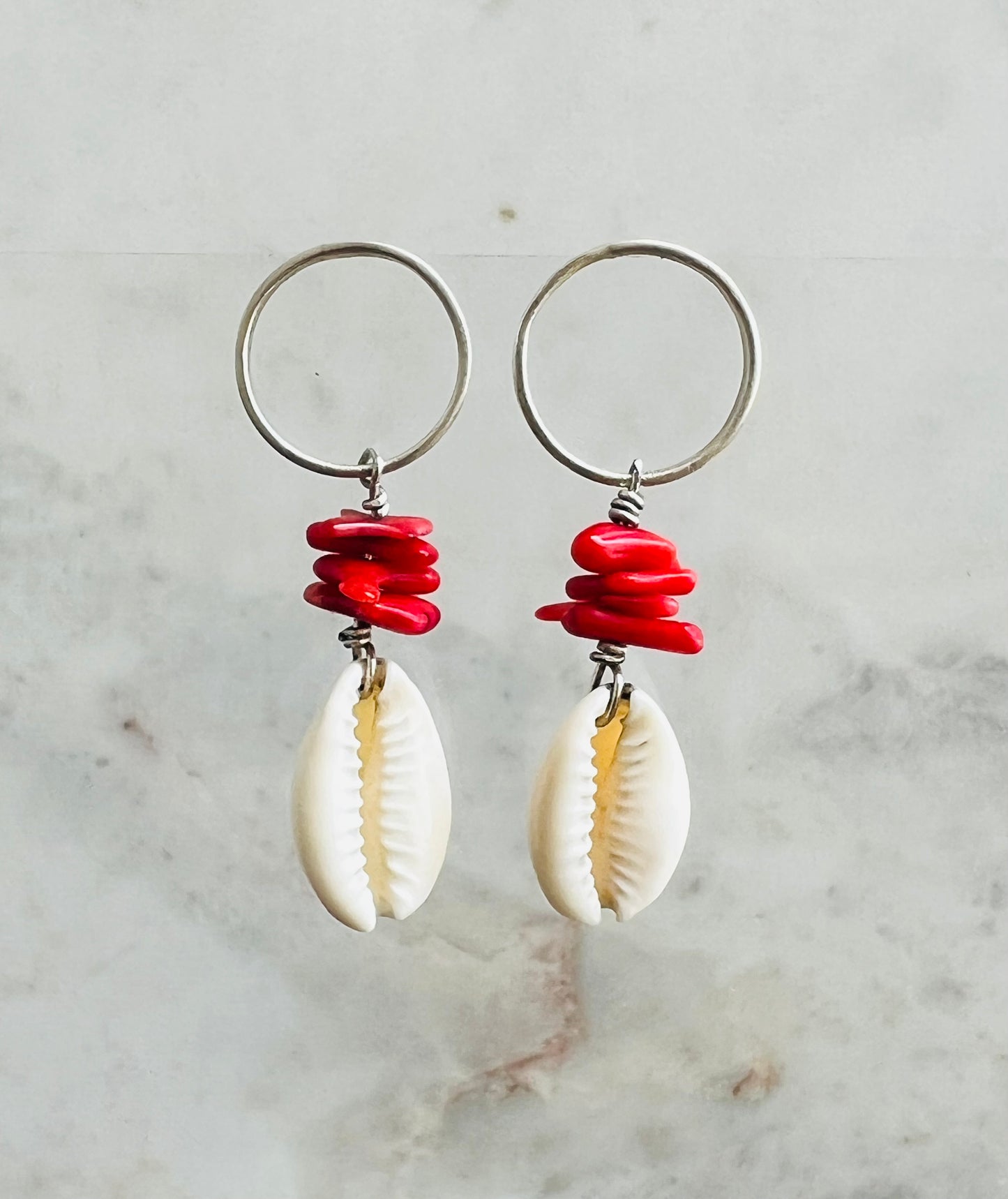 Cowrie Shell + Coral Earrings