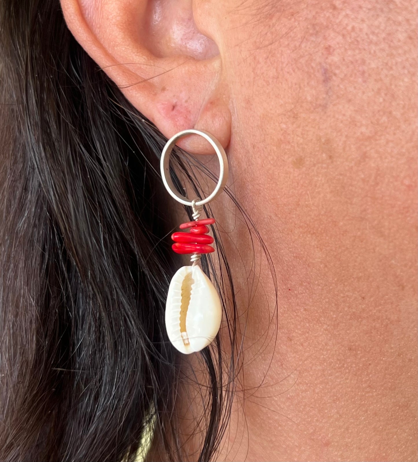 Cowrie Shell + Coral Earrings
