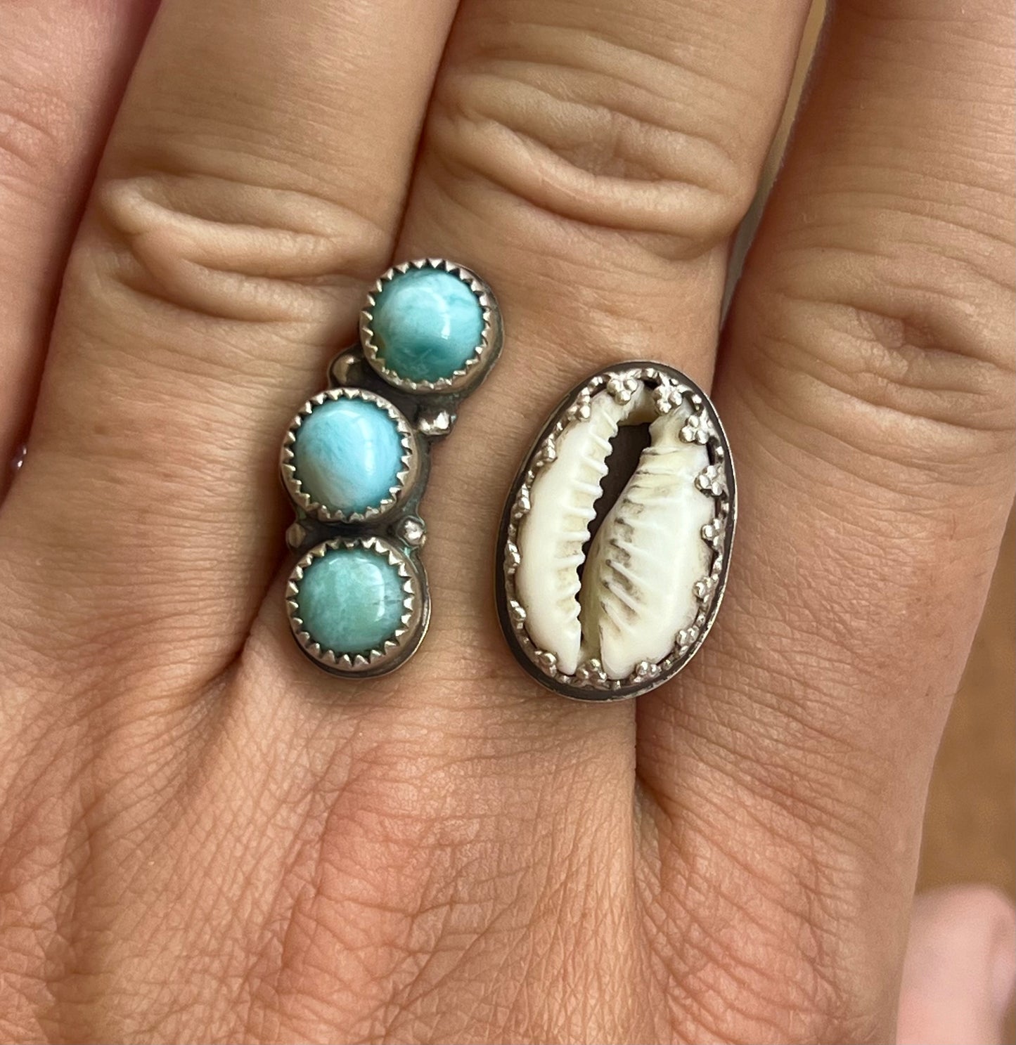Larimar Cowrie Cuff Ring (2)