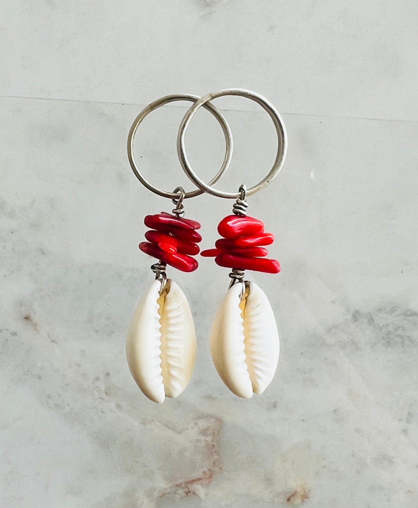 Cowrie Shell + Coral Earrings