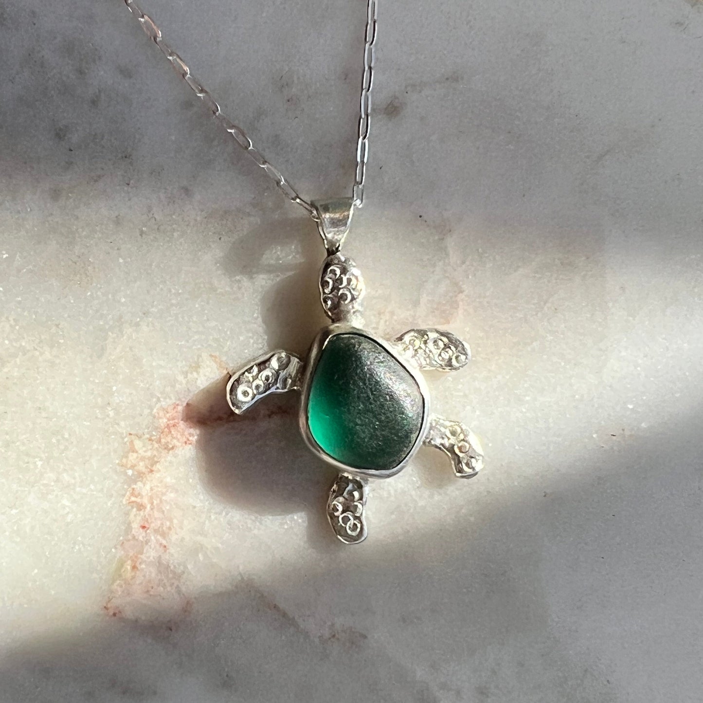 Sea Glass Turtle Necklace (d)