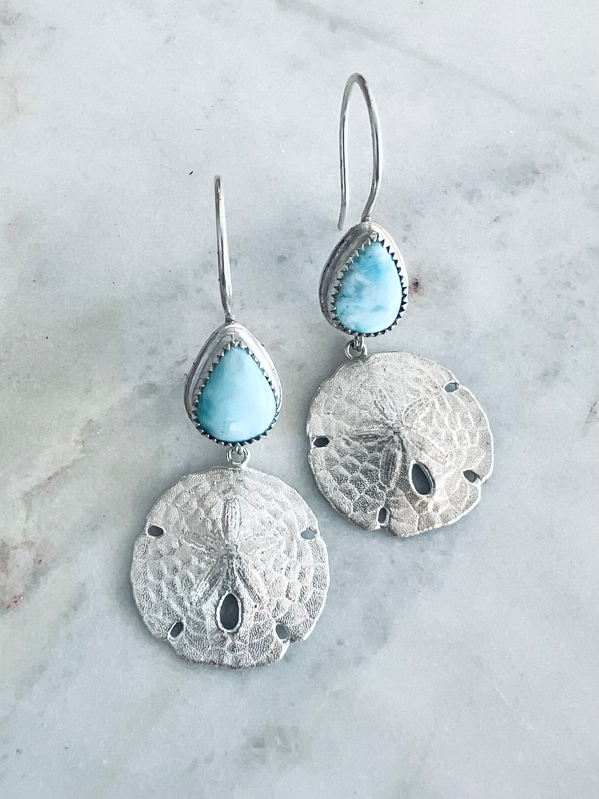 Larimar Sand Dollar Earrings