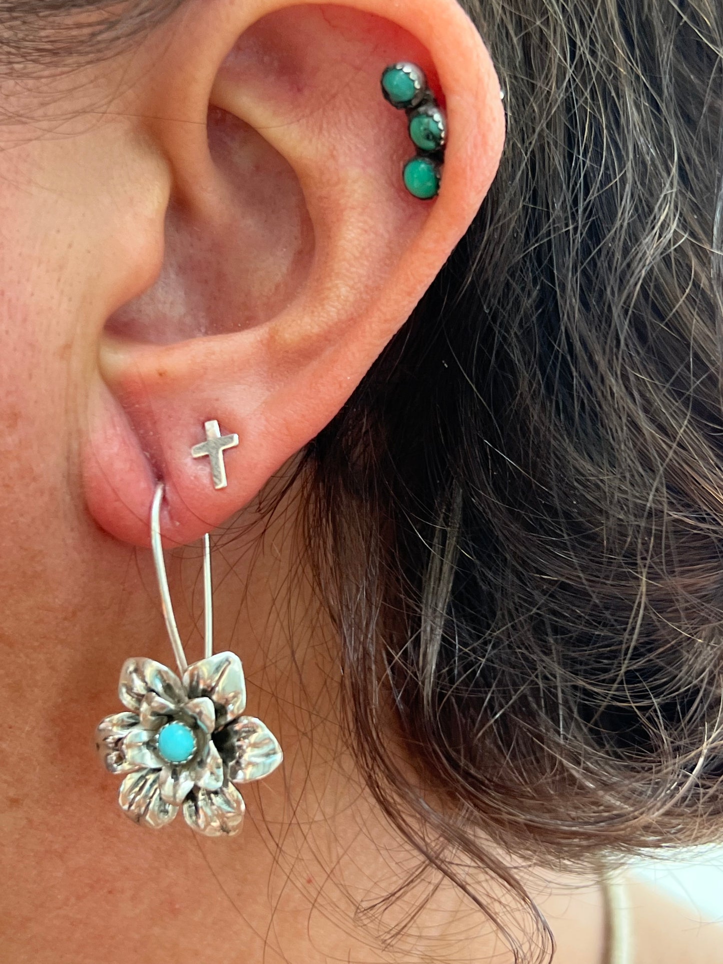 Silver Turquoise Bloom Earrings