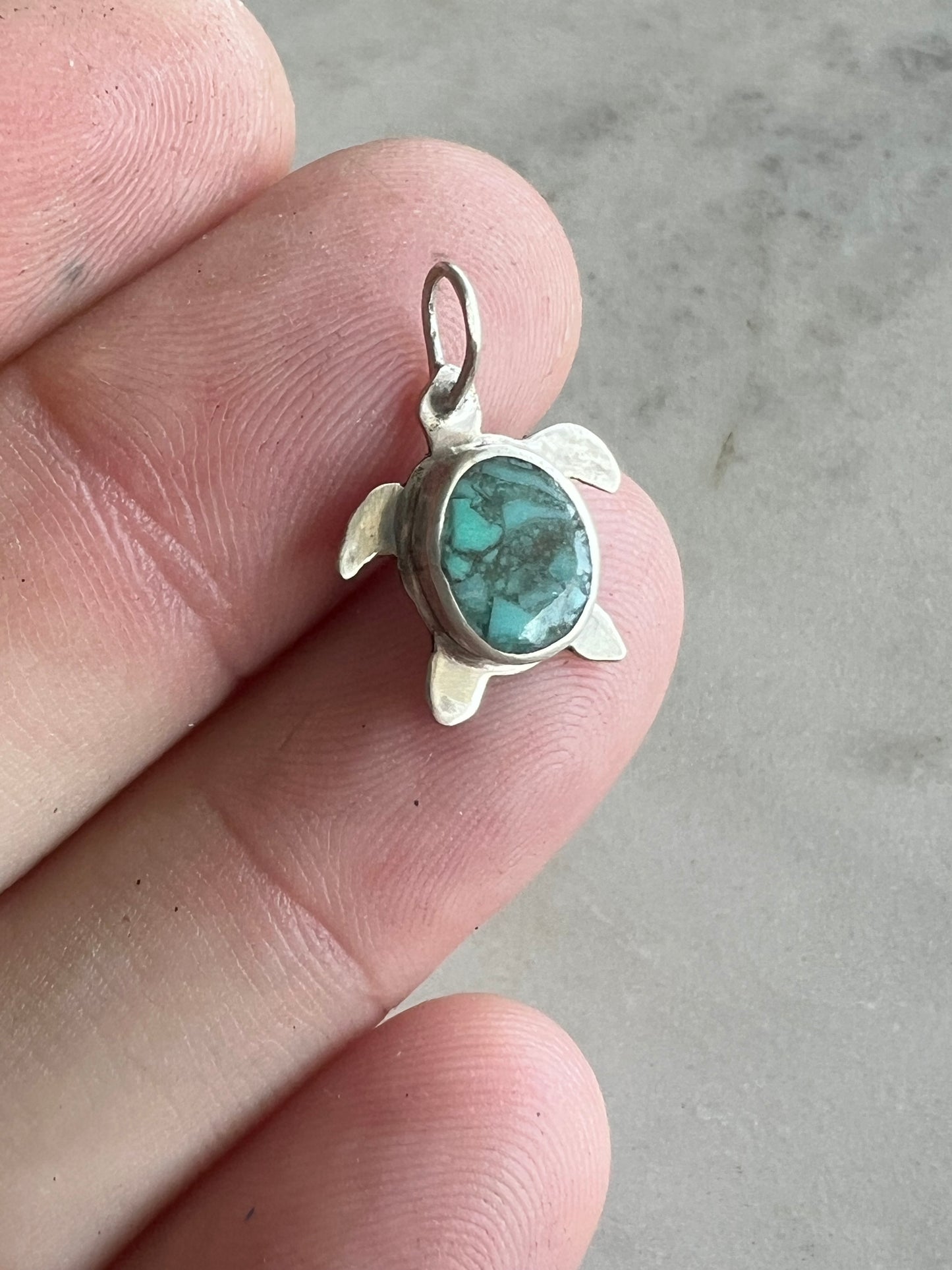 Turquoise Inlay Turtle Pendant (e)