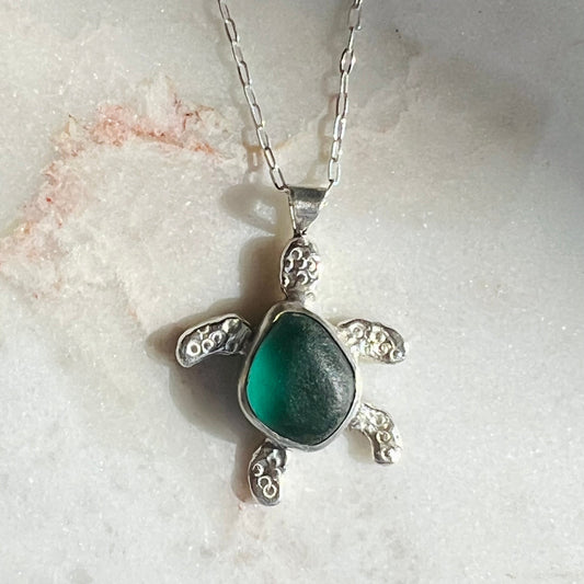 Sea Glass Turtle Necklace (d)