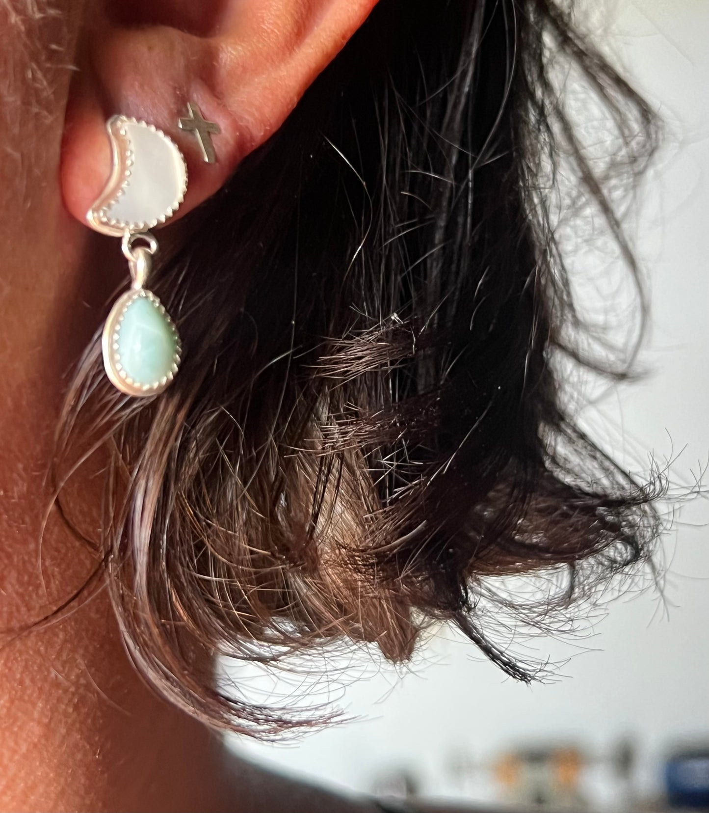 Larimar Pearl Moon Earrings