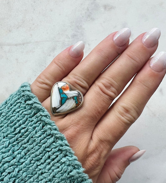 Spiny Oyster Turquoise Heart Ring