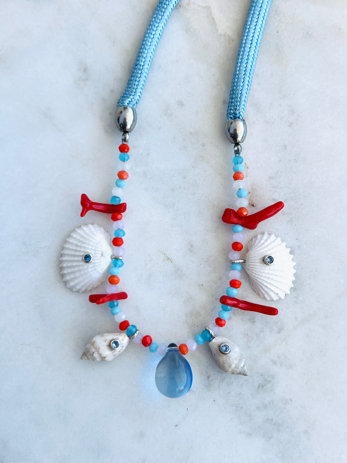 Aquamarine Coral Shell Necklace