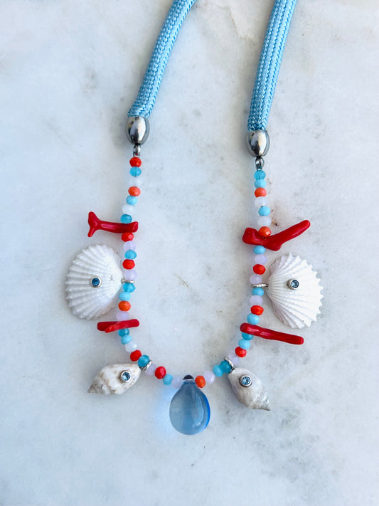 Aquamarine Coral Shell Necklace