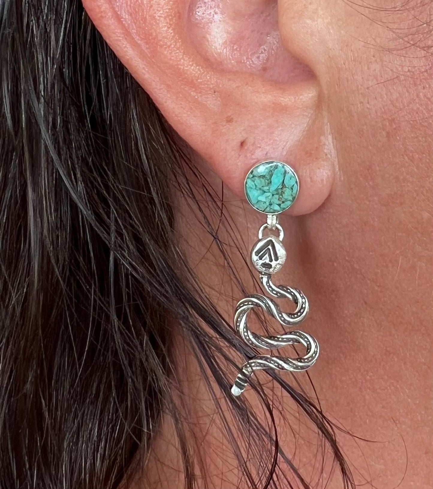 Turquoise Inlay Snake Earrings