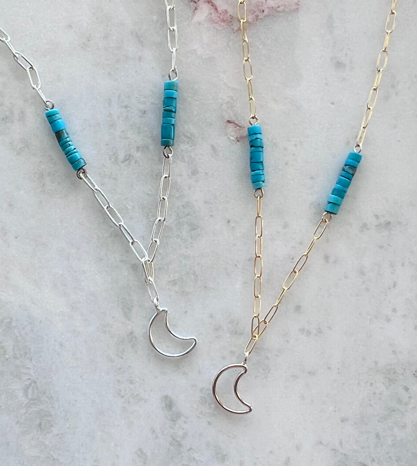 Silver Turquoise Moon Necklace