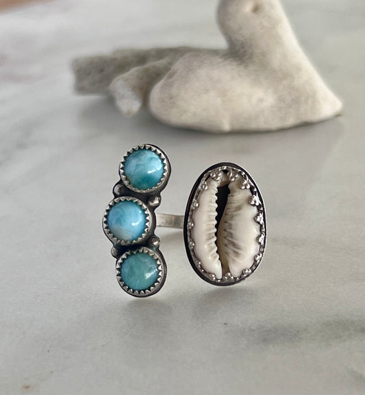 Larimar Cowrie Cuff Ring (2)