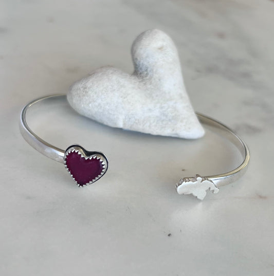 STJ Red Sea Glass Heart Cuff Bracelet (m/L)