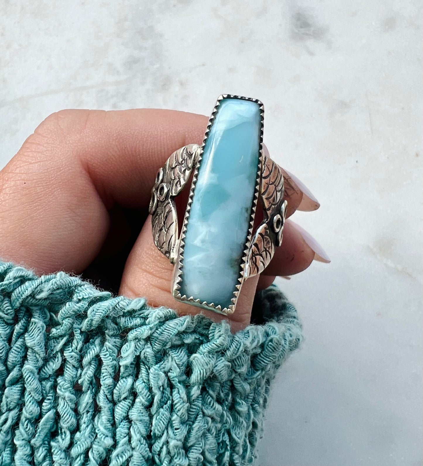 Larimar Mermaid Tail Ring (size 8)