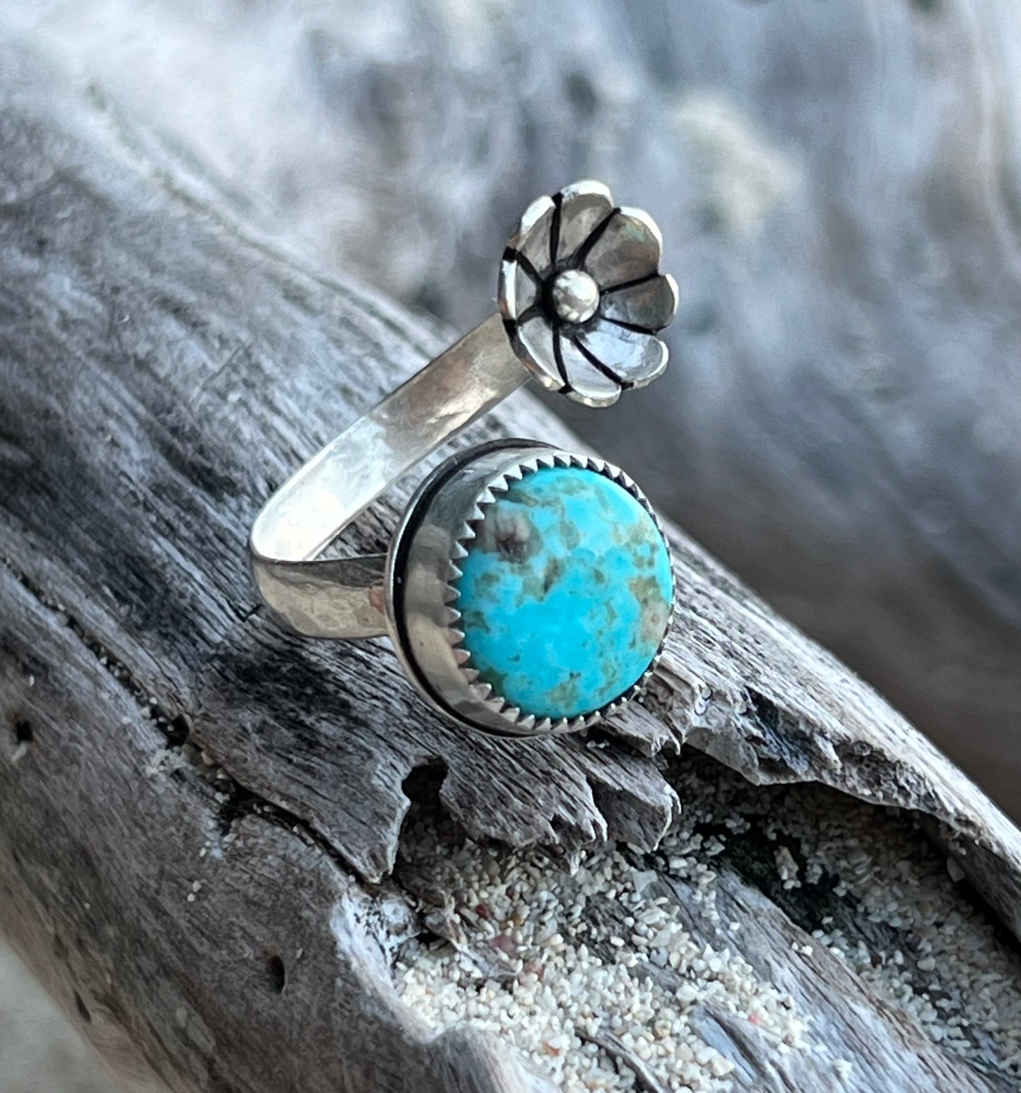 Turquoise Flower Cuff Ring (size 7.5-8.5)