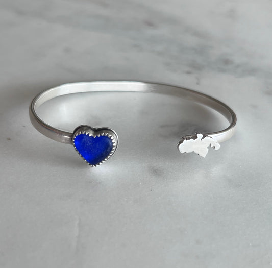 STJ Blue Sea Glass Heart Cuff Bracelet (s/m)