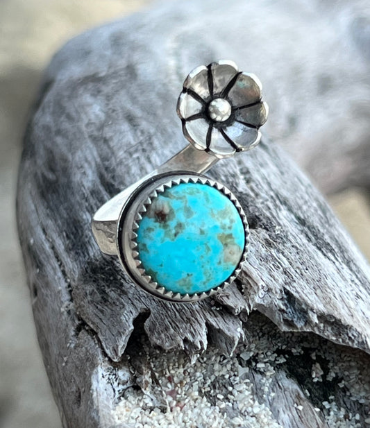 Turquoise Flower Cuff Ring (size 7.5-8.5)