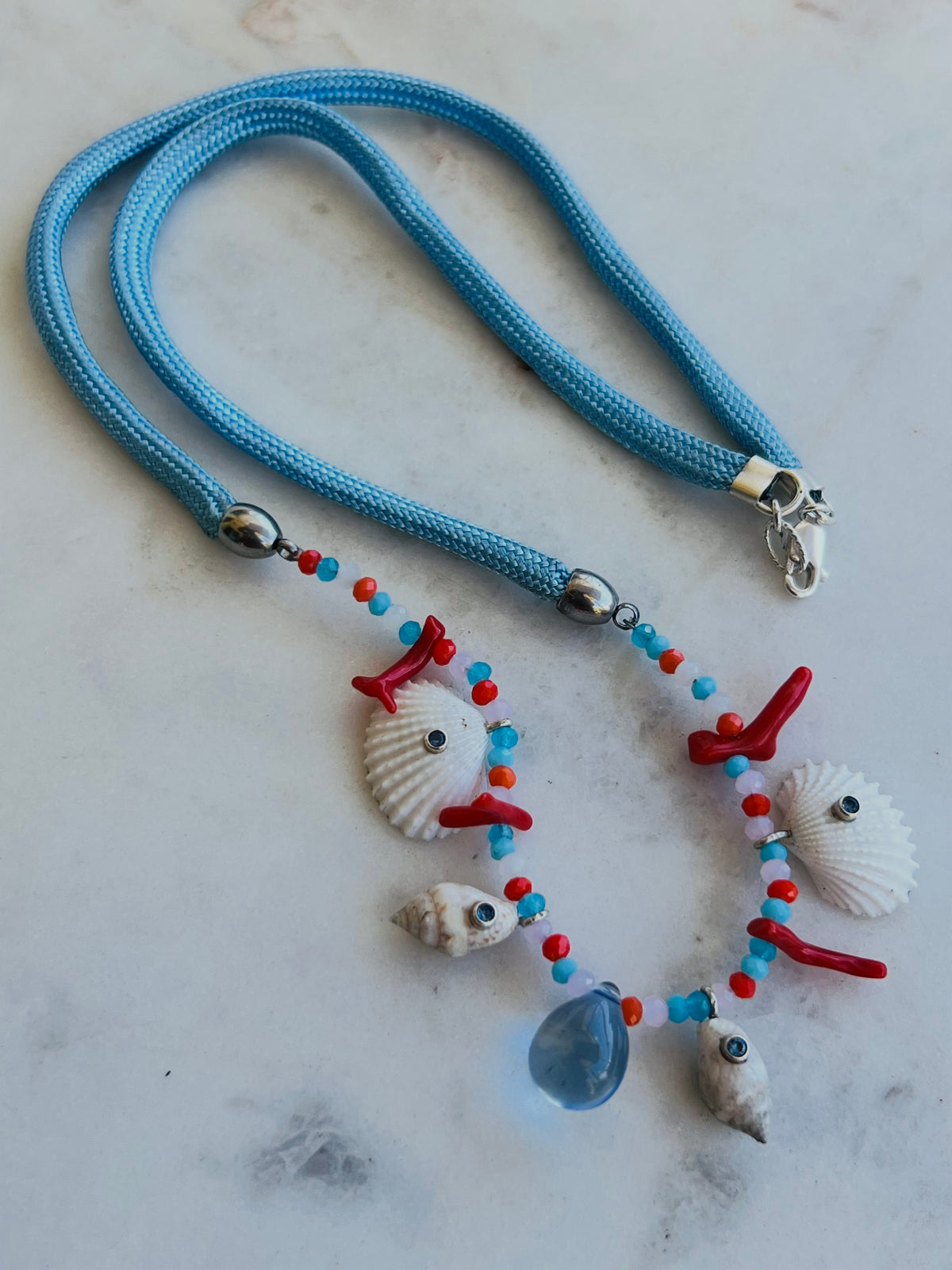 Aquamarine Coral Shell Necklace