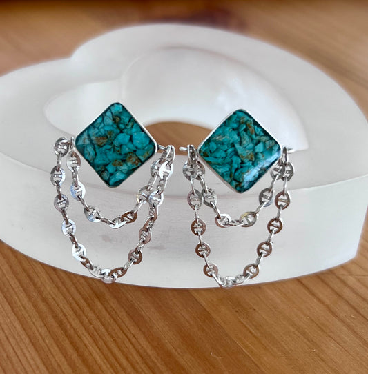 Turquoise Inlay Anchor Earrings (2 pairs available)