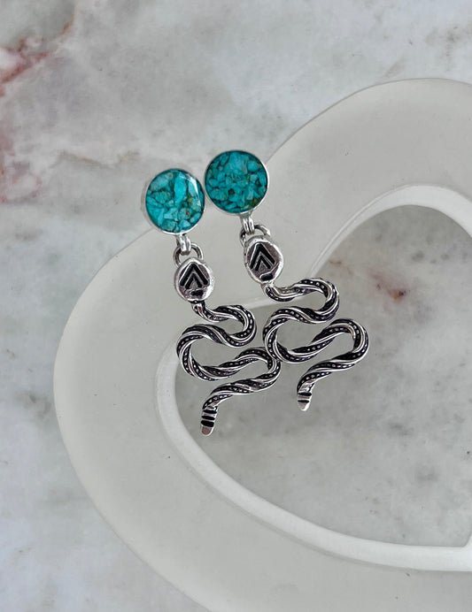 Turquoise Inlay Snake Earrings