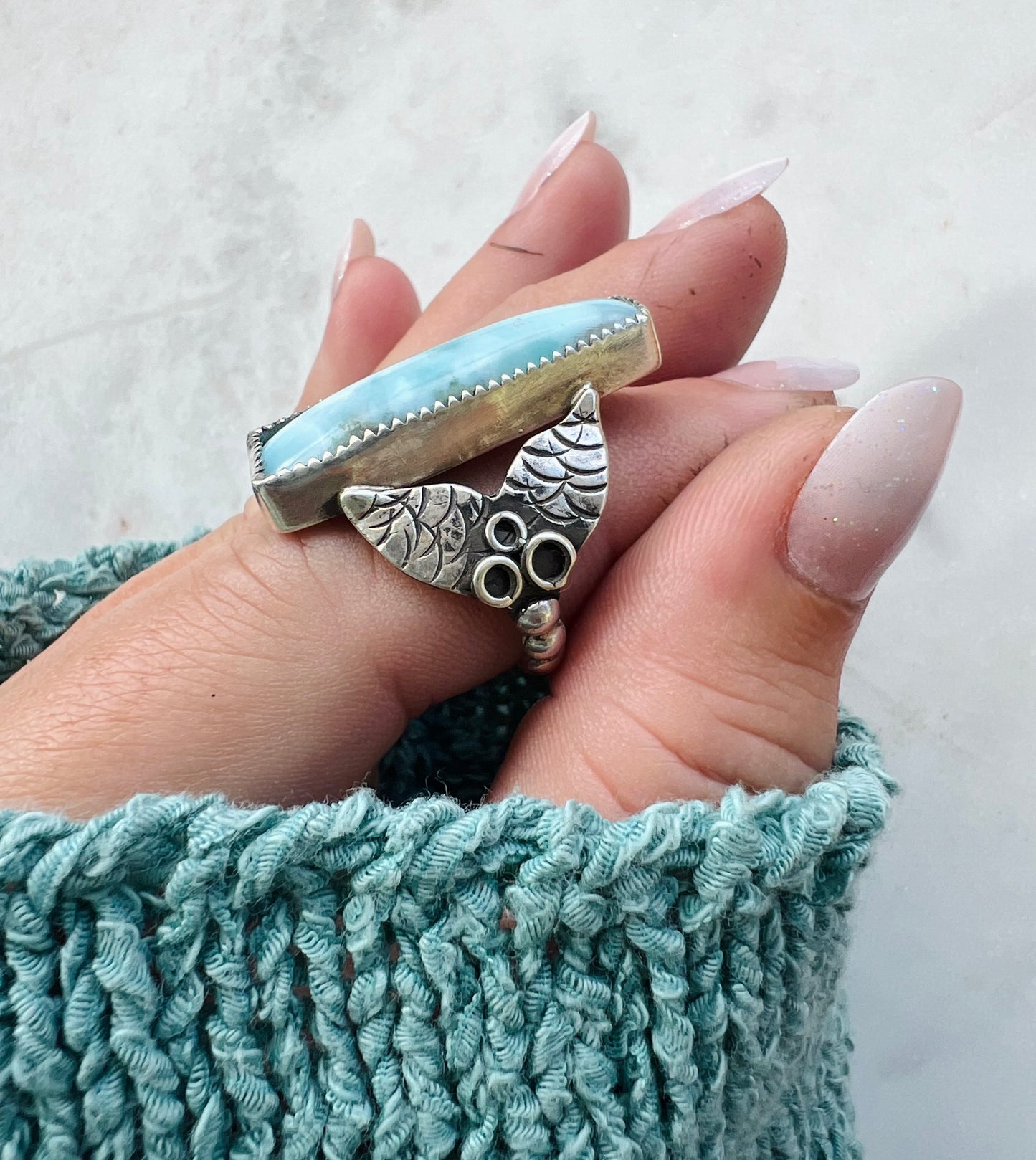 Larimar Mermaid Tail Ring (size 8)