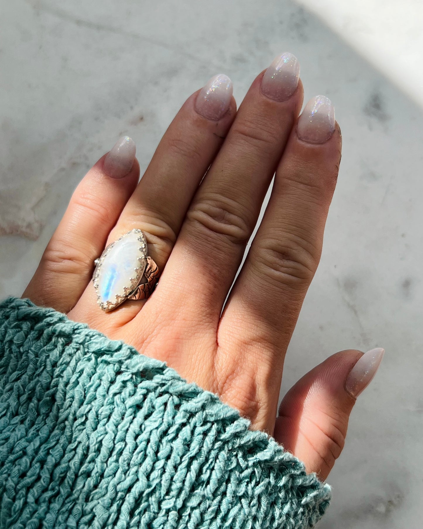 Moonstone Mermaid Tail Ring (size 8)