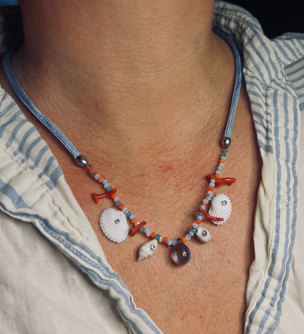 Aquamarine Coral Shell Necklace