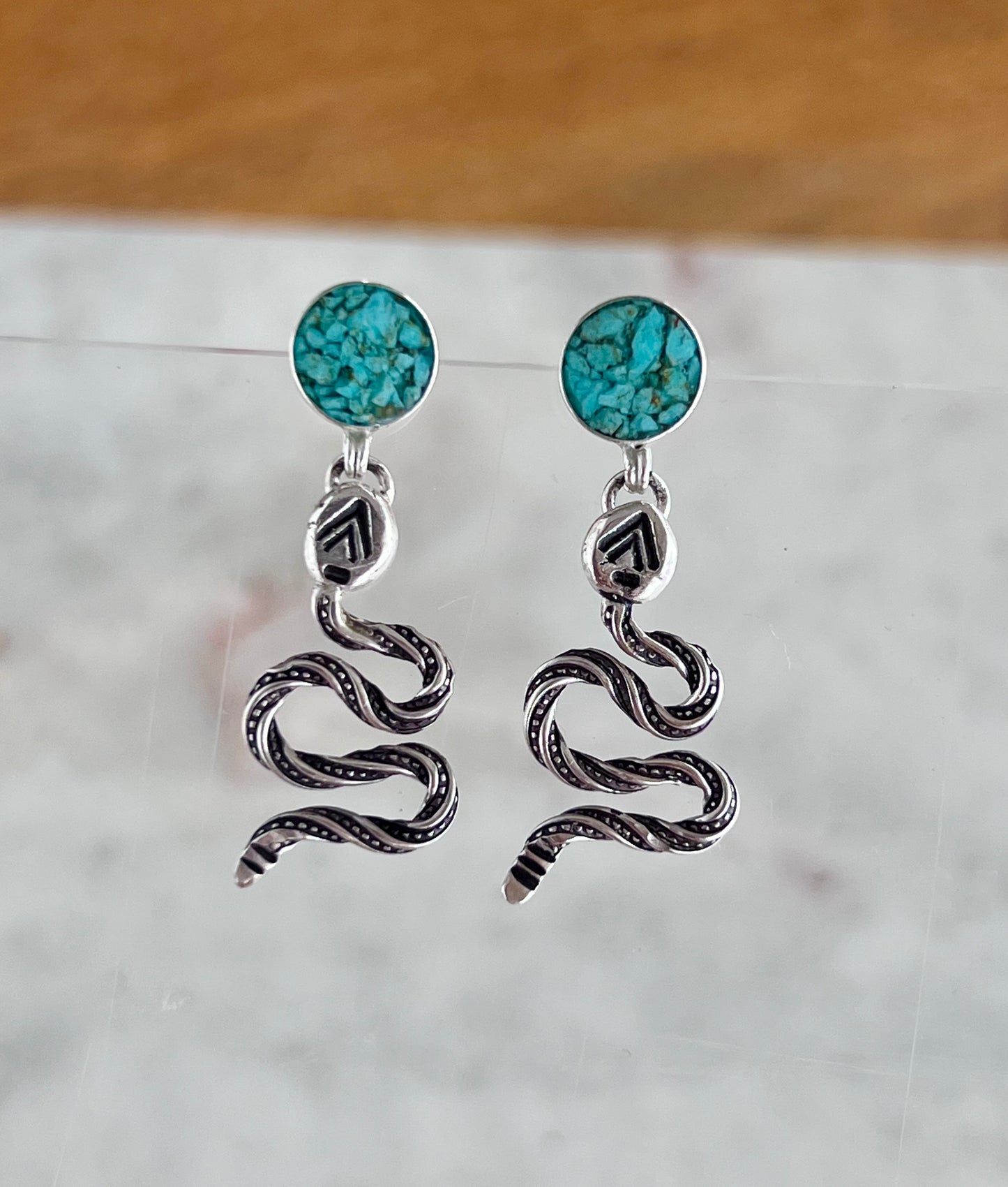 Turquoise Inlay Snake Earrings