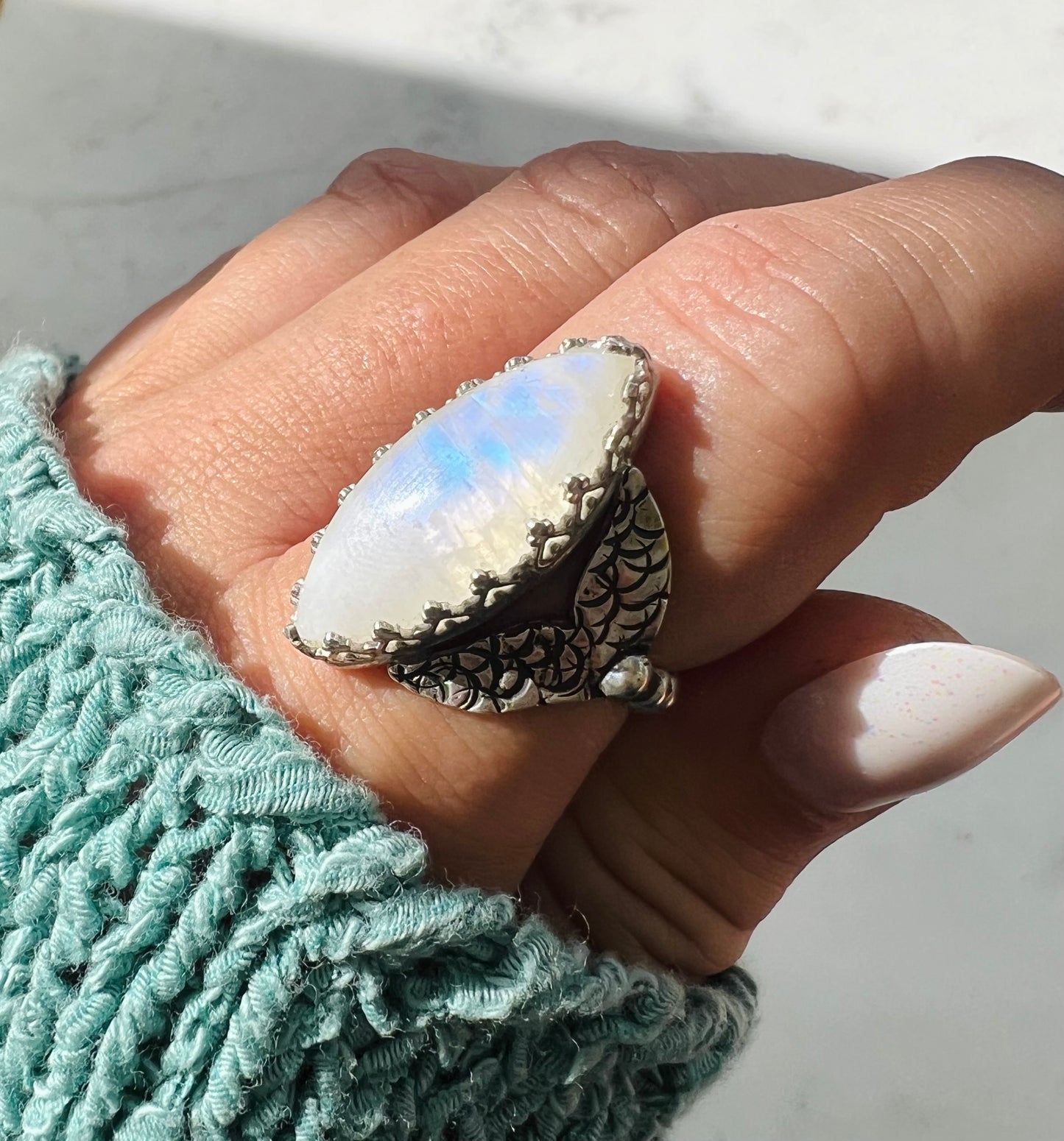 Moonstone Mermaid Tail Ring (size 9.25)