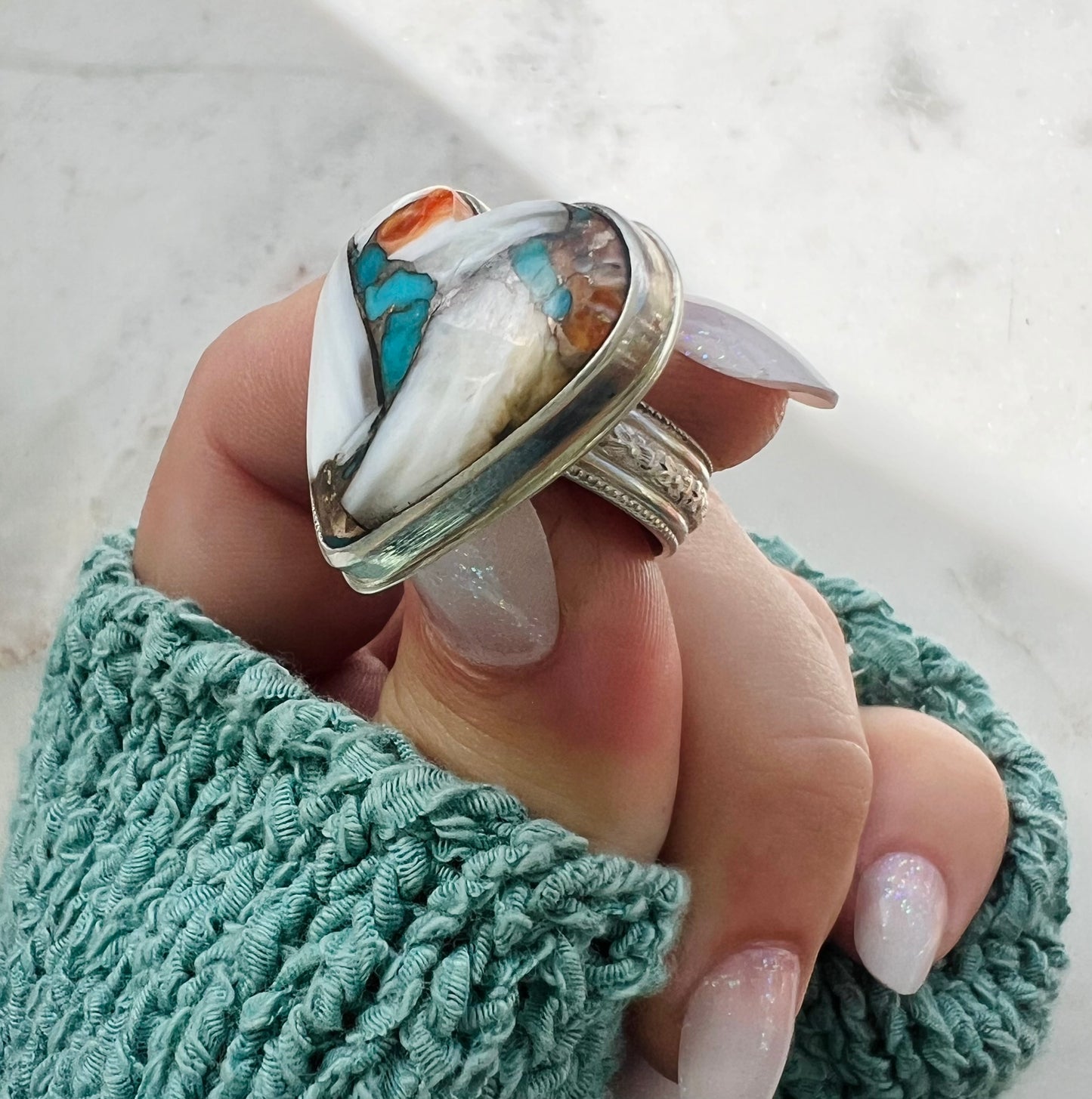 Spiny Oyster Turquoise Heart Ring
