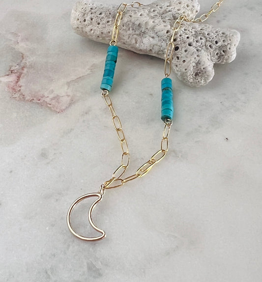 Gold-Filled Turquoise Moon Necklace