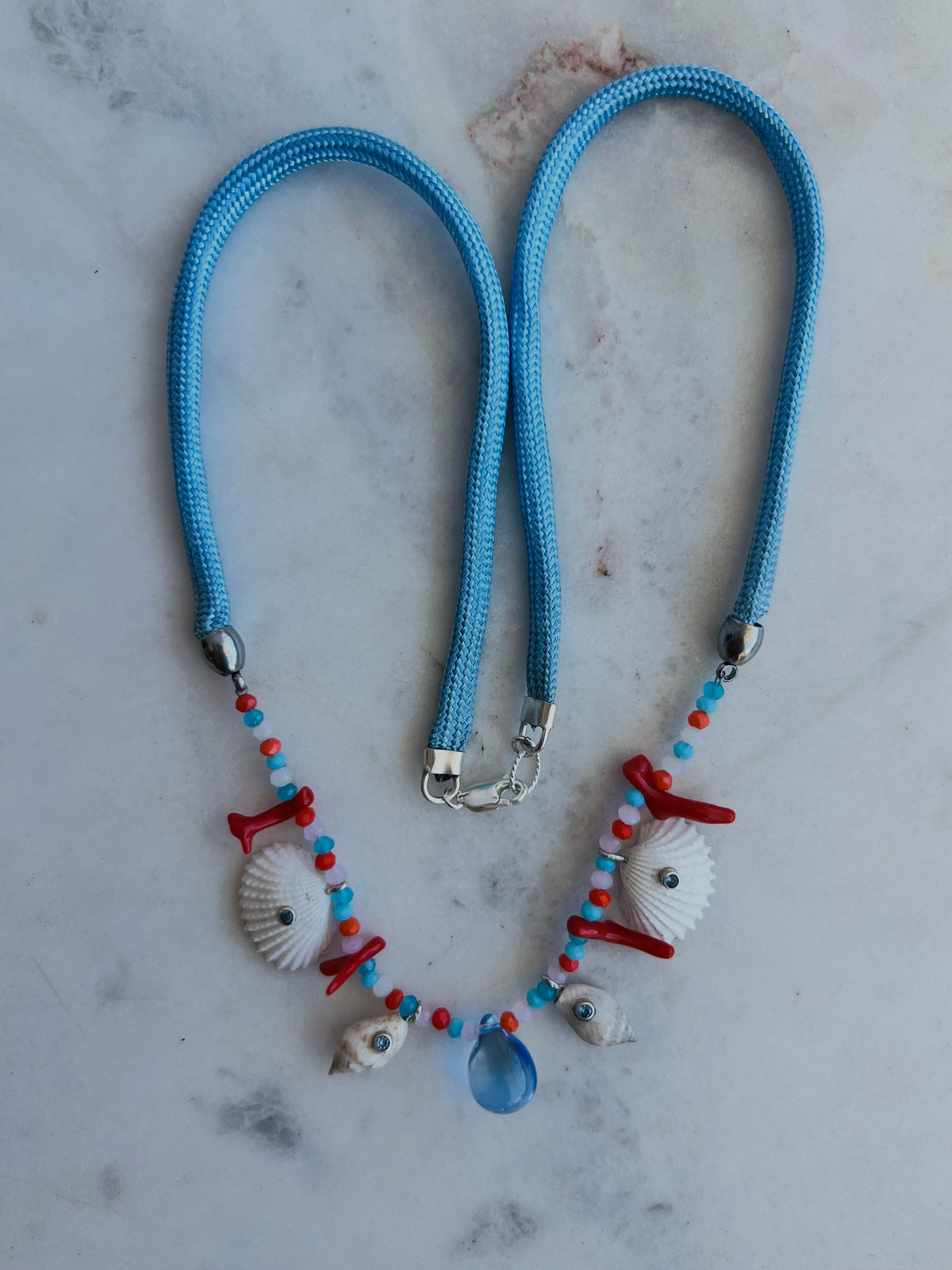 Aquamarine Coral Shell Necklace