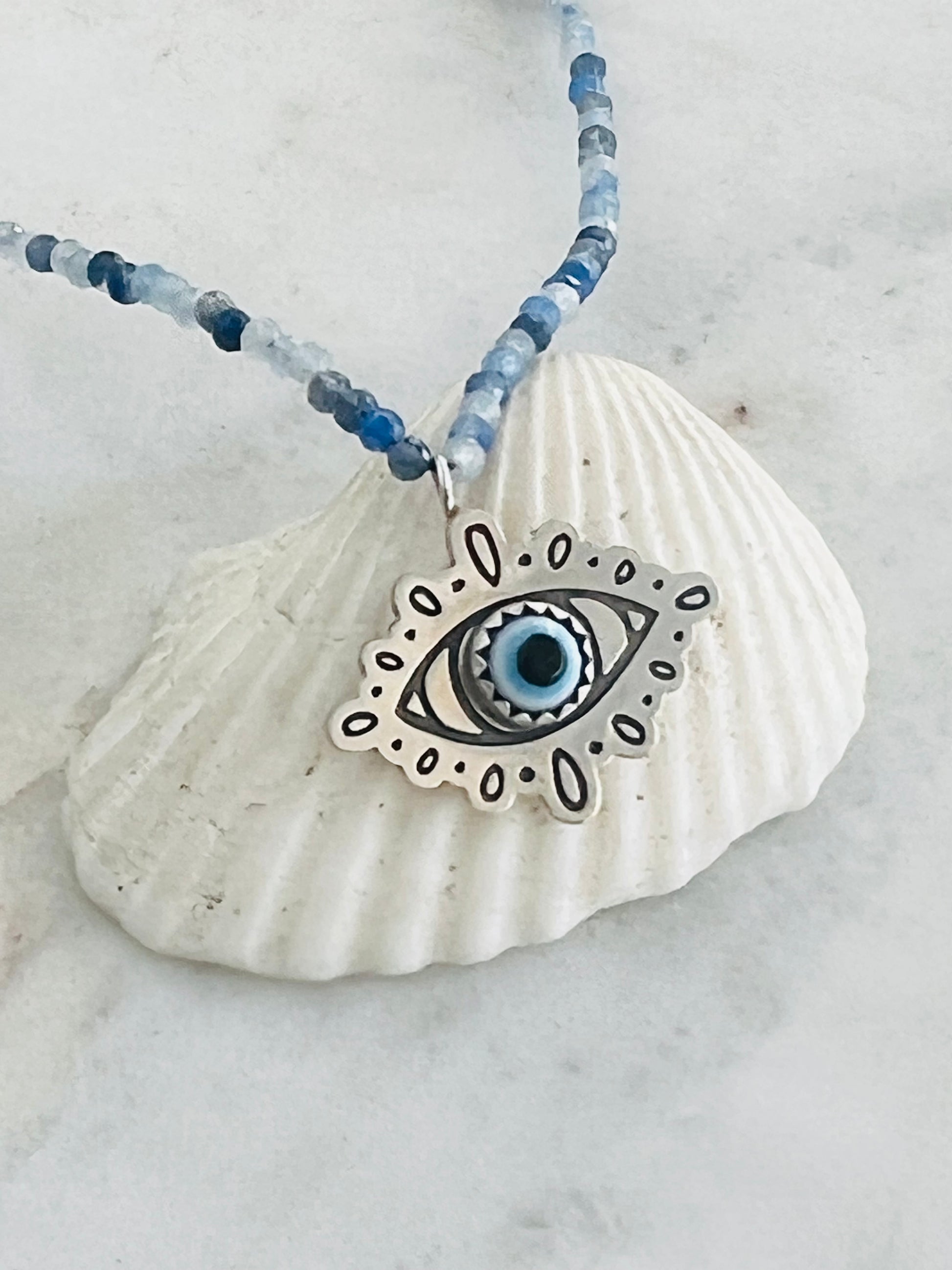 beaded necklace with evil eye