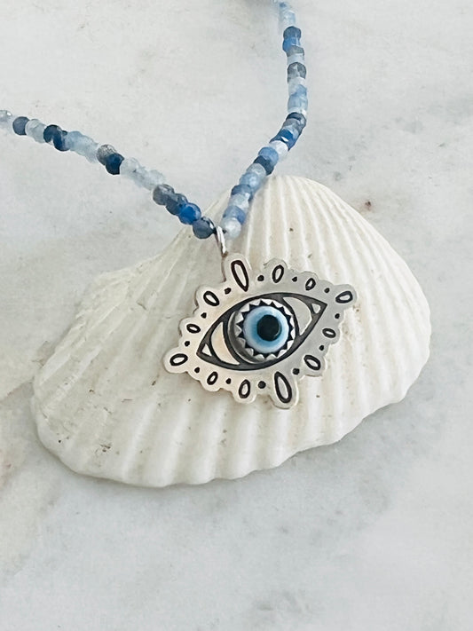 beaded necklace with evil eye