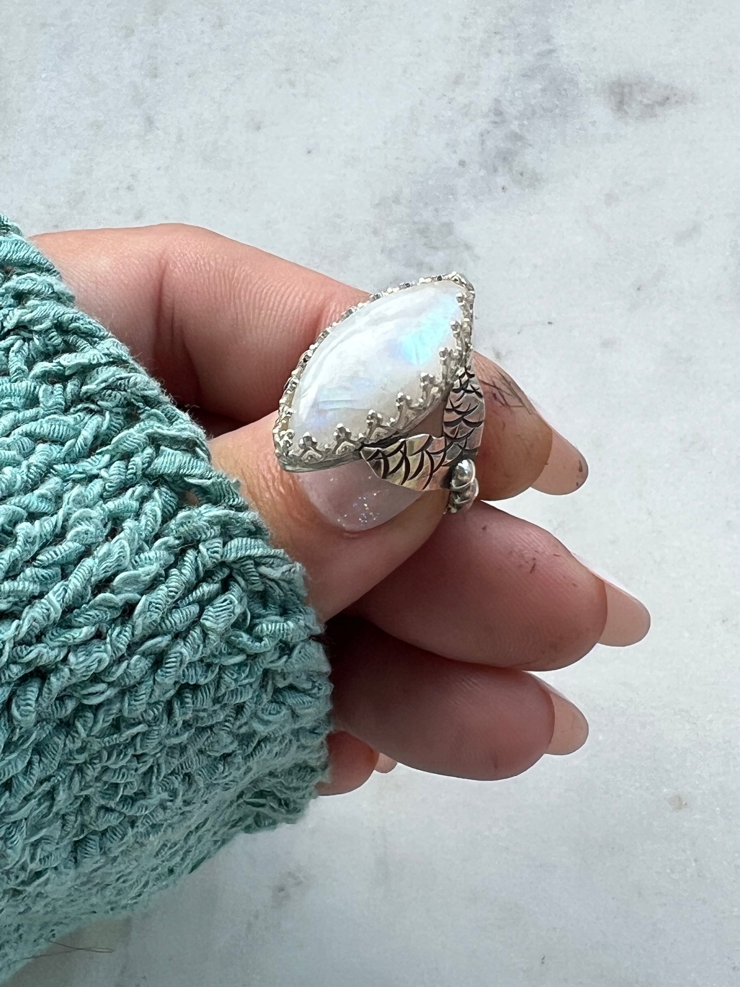 Moonstone Mermaid Tail Ring (size 8)