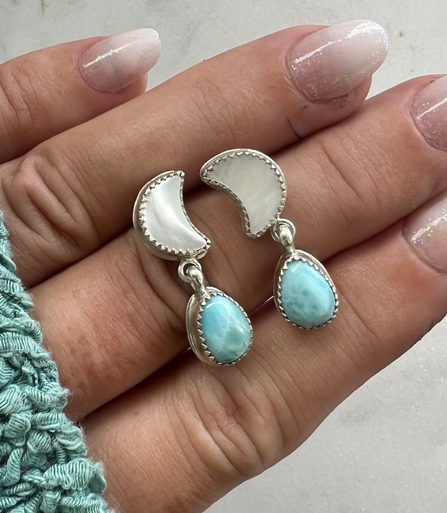 Larimar Pearl Moon Earrings
