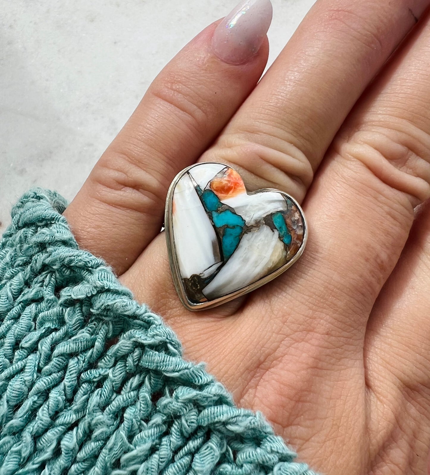 Spiny Oyster Turquoise Heart Ring