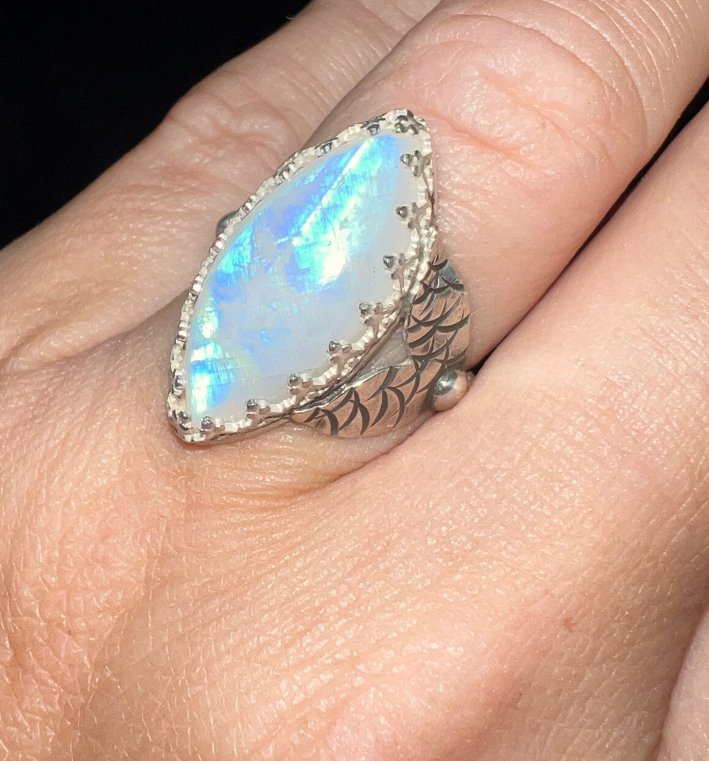 Moonstone Mermaid Tail Ring (size 8)