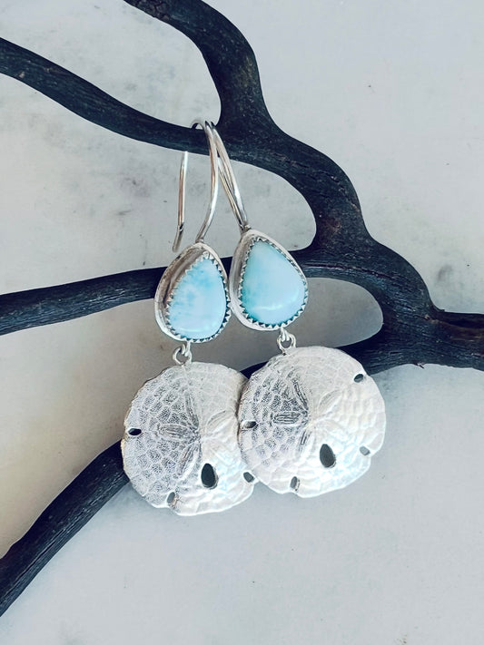 Larimar Sand Dollar Earrings