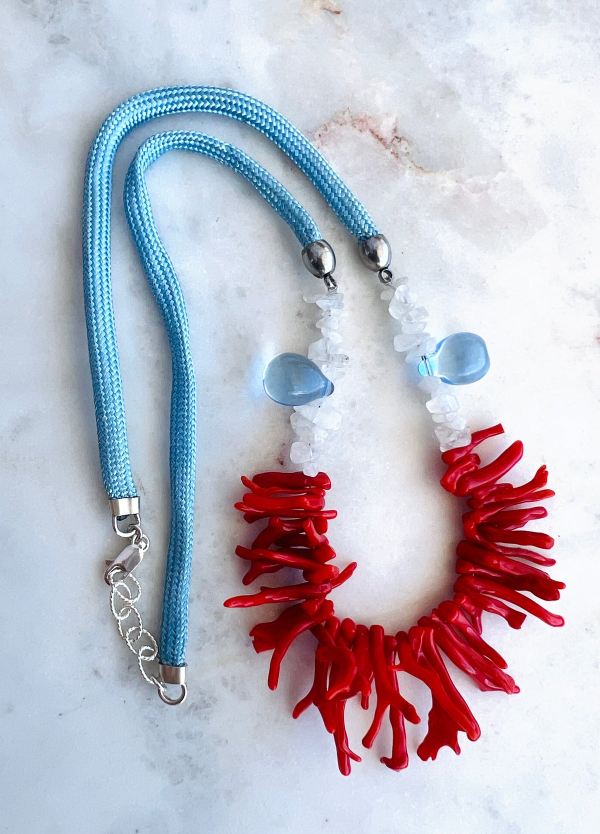 Red Coral Moonstone Necklace