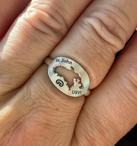 Silver ring with 'St. John USVI' engraving