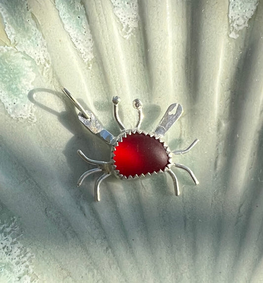 Sea Glass Crab Pendant