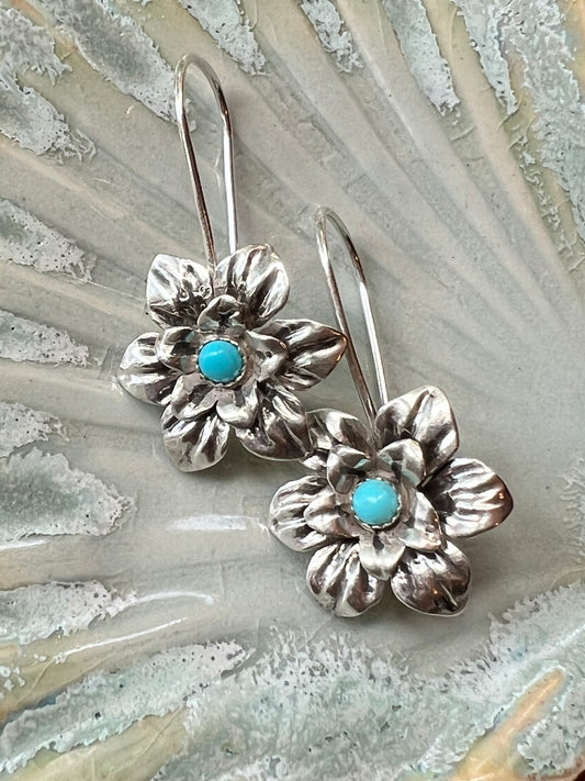 Silver Turquoise Bloom Earrings