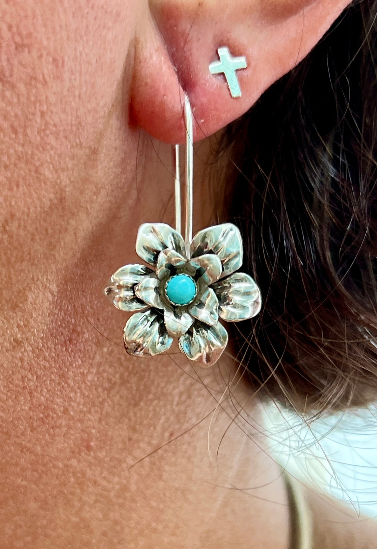 Silver Turquoise Bloom Earrings