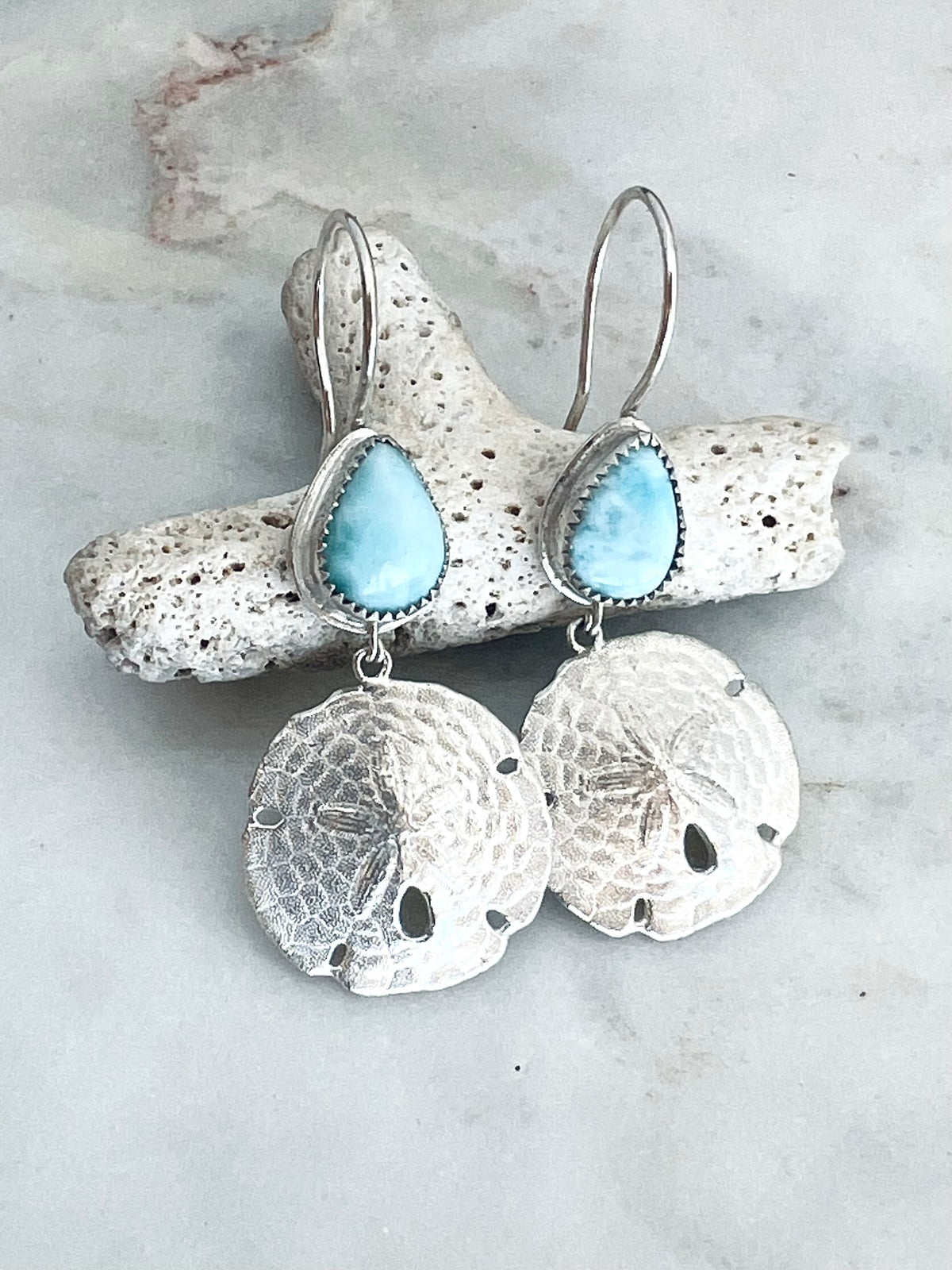 Larimar Sand Dollar Earrings