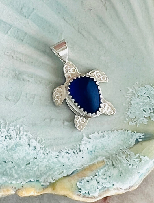 Sea Glass Turtle Pendant (d)