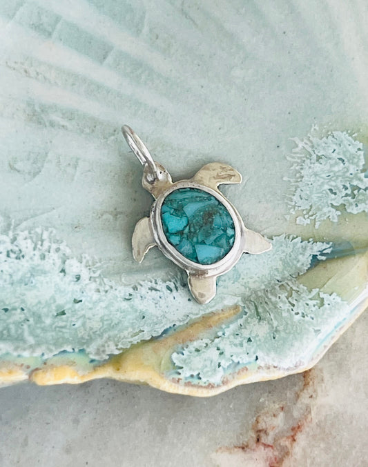 Turquoise Inlay Turtle Pendant (e)