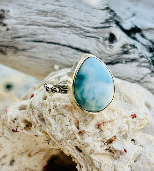 Larimar Stamped Band Ring (size 6)